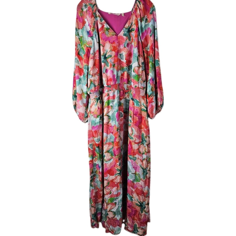 SOFT SURROUNDINGS Evalina Pink 1X Summer Floral Puff Sleeve Fairycore Maxi Dress - Picture 2 of 11